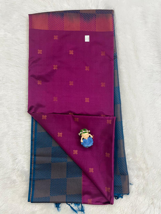 Purple Soft Silk Saree with Royal Blue Border