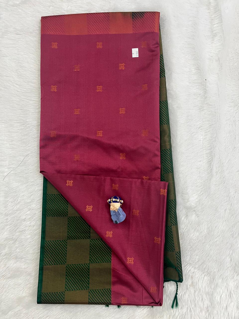 Rani Pink Soft Silk Saree with Dark Green Border