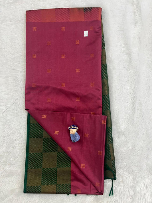 Rani Pink Soft Silk Saree with Dark Green Border