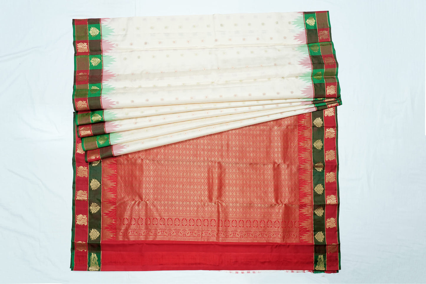 Off-White Pure Kanchipuram Handloom Silk Saree